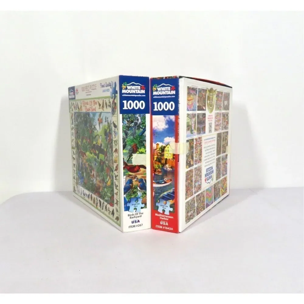 White Mountain Puzzles Birds of the Back Yard & Mediterranean Harbor 1000 PC